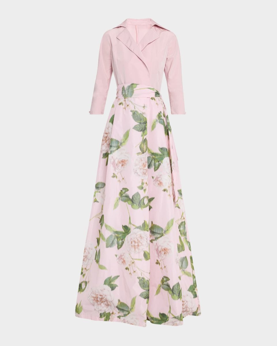 Floral-Print Faille Taffeta Shirt Gown